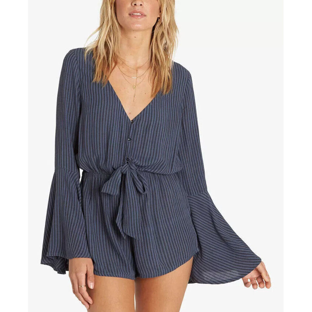 Billabong Women's Sitting Pretty Striped Romper Swim Cover-Up L Large - Picture 1 of 2